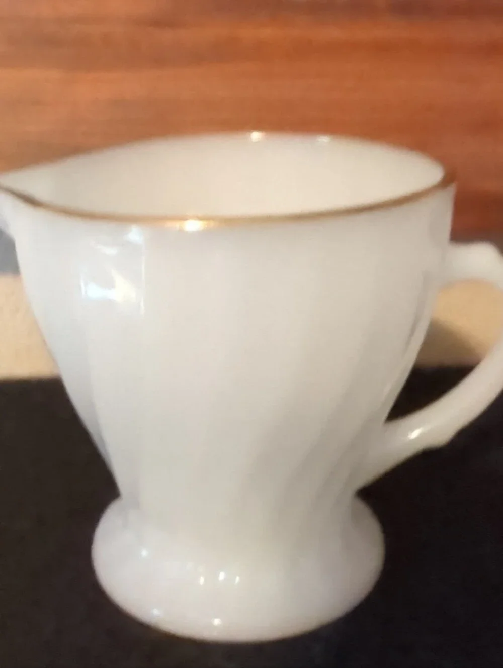 Vintage Anchor Hocking Fire-King Swirl Gold Trimmed Milk Glass Creamer